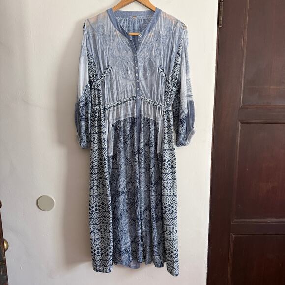 Free People Dresses & Skirts - FREE PEOPLE | Oh My Mix Boho Mixed pattern embroidered Midi Dress | Small